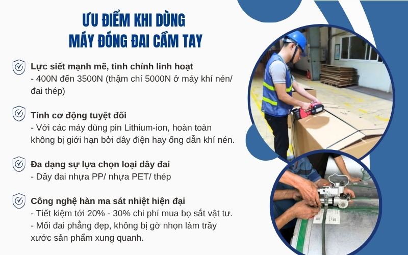 Ưu điểm khi dùng máy đóng đai cầm tay